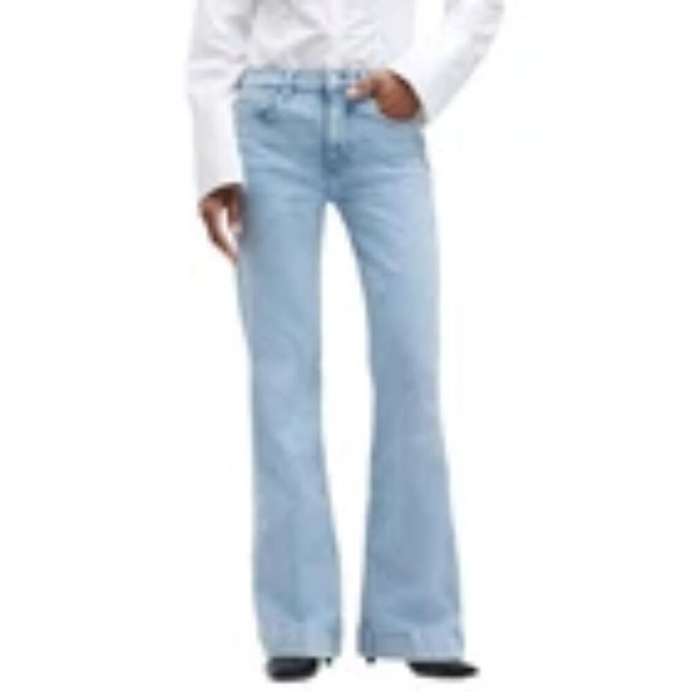 7 For All Mankind Dojo Tailorless Olina Boot Jeans With Blue Crystals Size 32x33